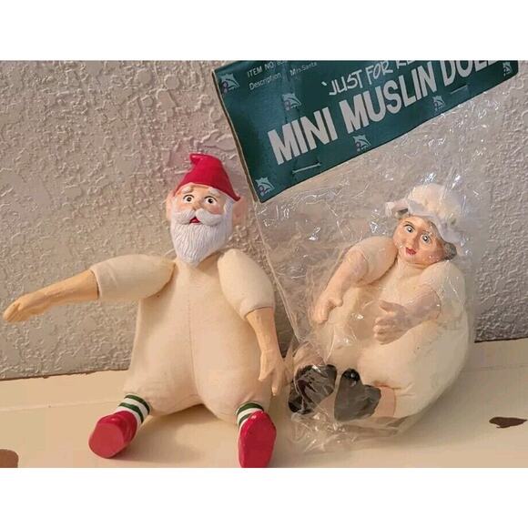 Mini Muslin Santa Elf Doll and Mrs. Santa Just For Keeps Crafts Christmas Vtg. - Picture 1 of 9